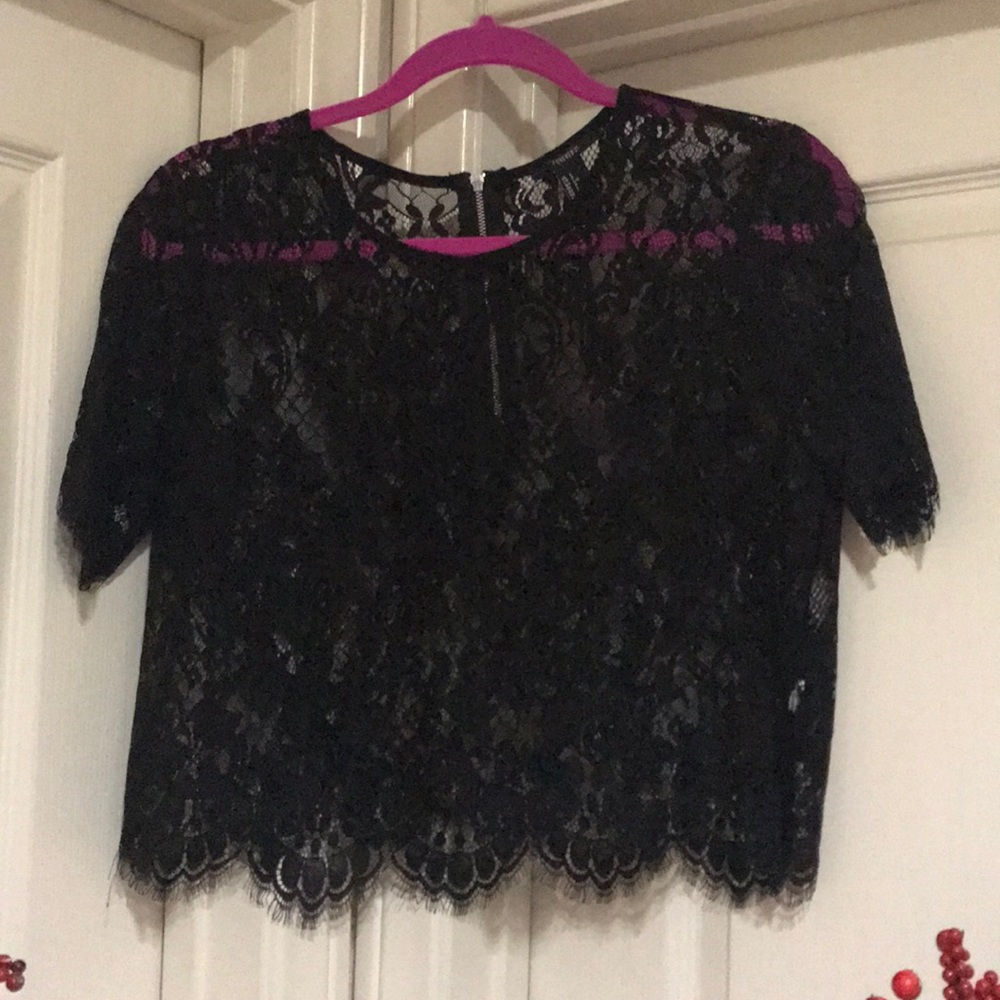 Forever 21 Black Lace Crop Top Size Large